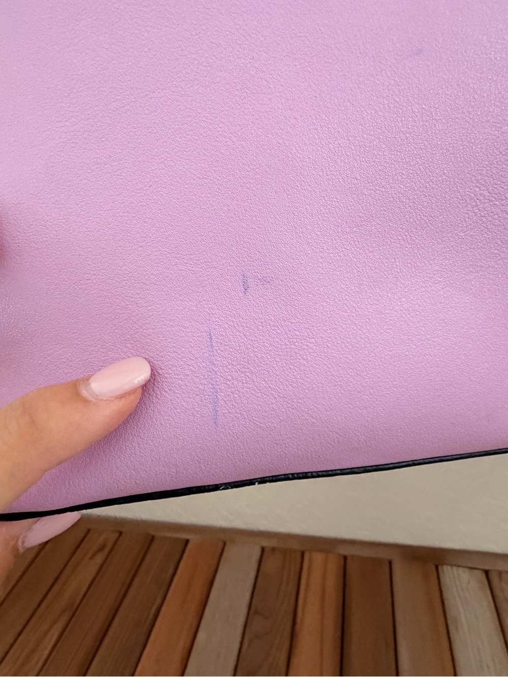 Trina Turk Pink Scallop-Edge Tote, Multicolored Interior, Gold Tone Logo, Vegan - Picture 10 of 10